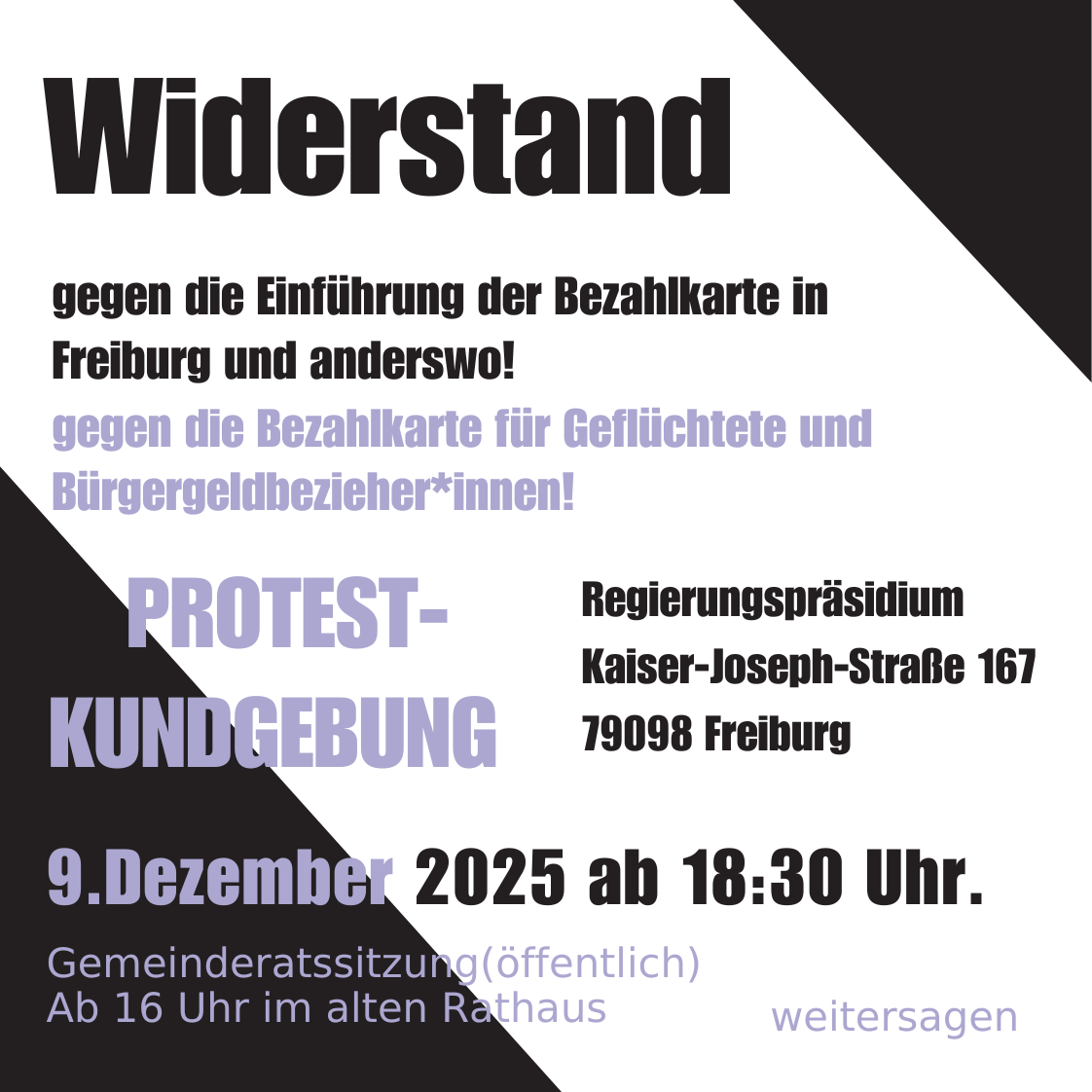 Demo am 9.12. ab 18:30, Regierungspräsidium Freiburg